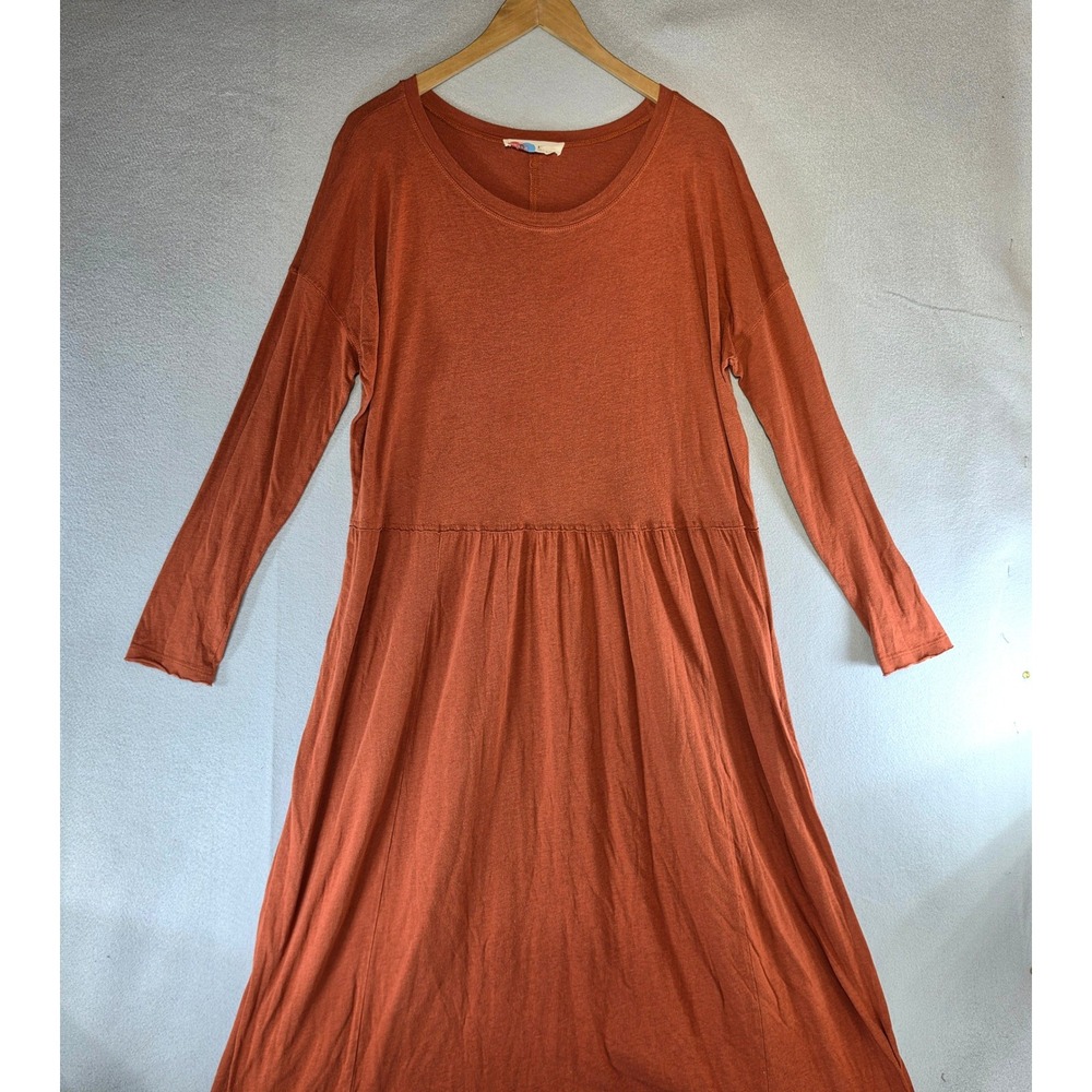 Free People FP Beach Boho Maxi Drop Waist Dress Lagenlook Earthy Burnt Orange M